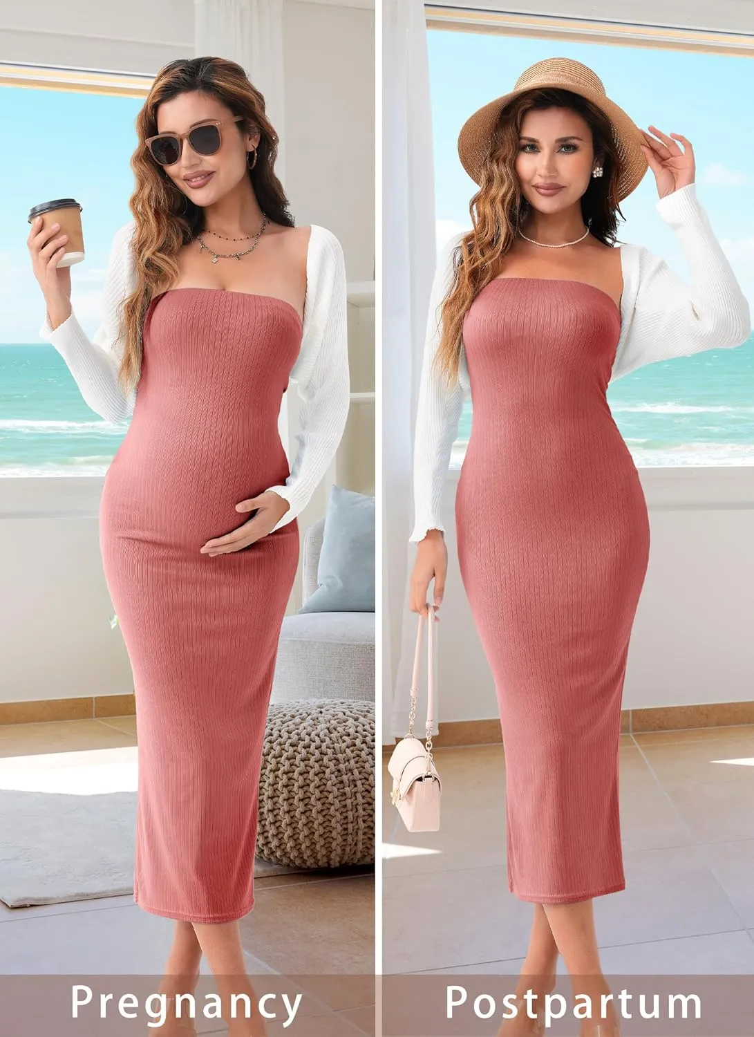 Rnxrbb 2 Piece Maternity Dress Shrug Cardigan Baby Shower Wedding Guest Bodycon Maternity Dresses Photoshoot Gender Reveal