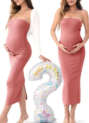 Rnxrbb 2 Piece Maternity Dress Shrug Cardigan Baby Shower Wedding Guest Bodycon Maternity Dresses Photoshoot Gender Reveal