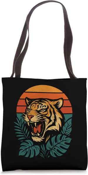 Roaring Jungle Tiger | Vintage Sunset Wildlife Art Design Tote Bag
