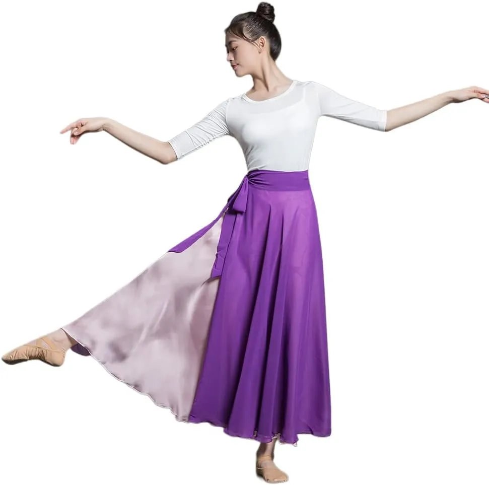ROYAL SMEELA Women's Lyrical Dance Wrap Skirt - Flowy Maxi Skirts for Ballerina, Modern Contemporary Dance