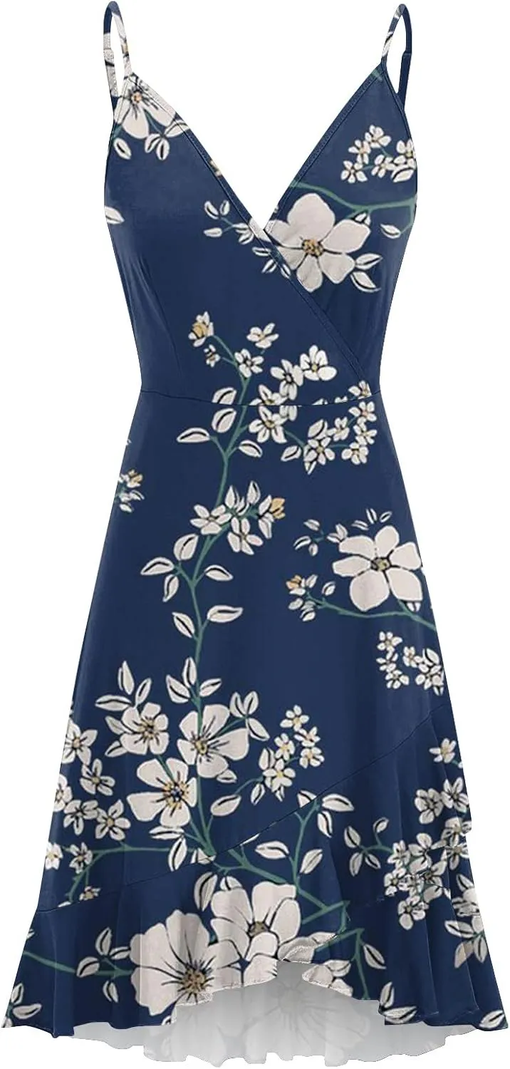 Ruffle Dress Women 2024 Summer Wrap V Neck Sleeveless Mini Dress Casual Flowy Swing Dress Sexy Beach Vacation Tank Sundresses