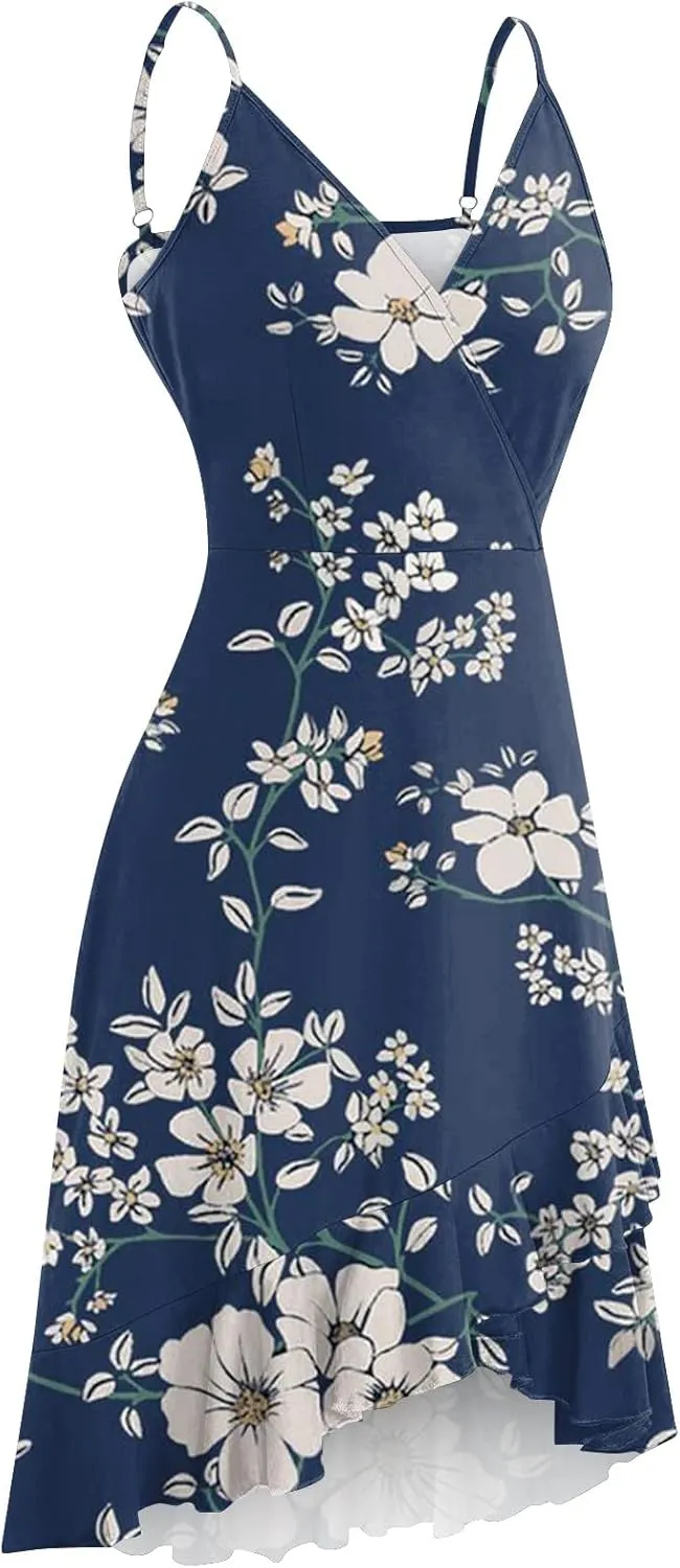 Ruffle Dress Women 2024 Summer Wrap V Neck Sleeveless Mini Dress Casual Flowy Swing Dress Sexy Beach Vacation Tank Sundresses