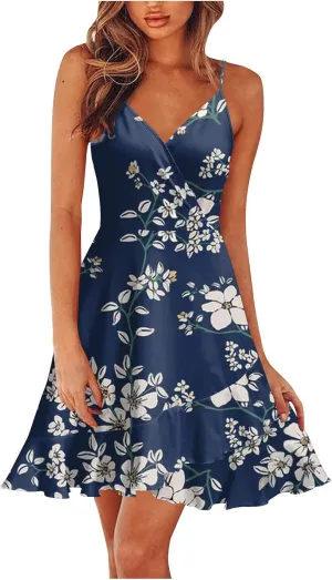 Ruffle Dress Women 2024 Summer Wrap V Neck Sleeveless Mini Dress Casual Flowy Swing Dress Sexy Beach Vacation Tank Sundresses