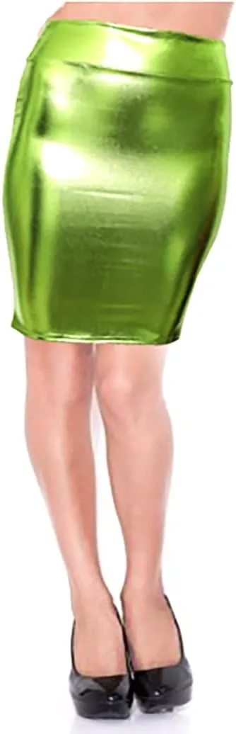 SACASUSA High Waisted Shiny Metallic Liquid Wet Look Pencil Skirt 10 Colors