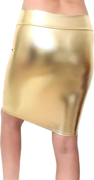 SACASUSA High Waisted Shiny Metallic Liquid Wet Look Pencil Skirt 10 Colors