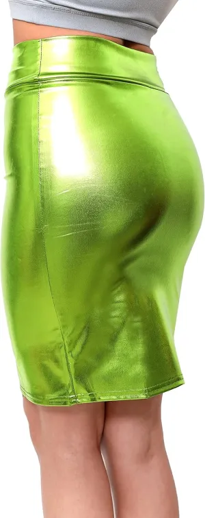 SACASUSA High Waisted Shiny Metallic Liquid Wet Look Pencil Skirt 10 Colors