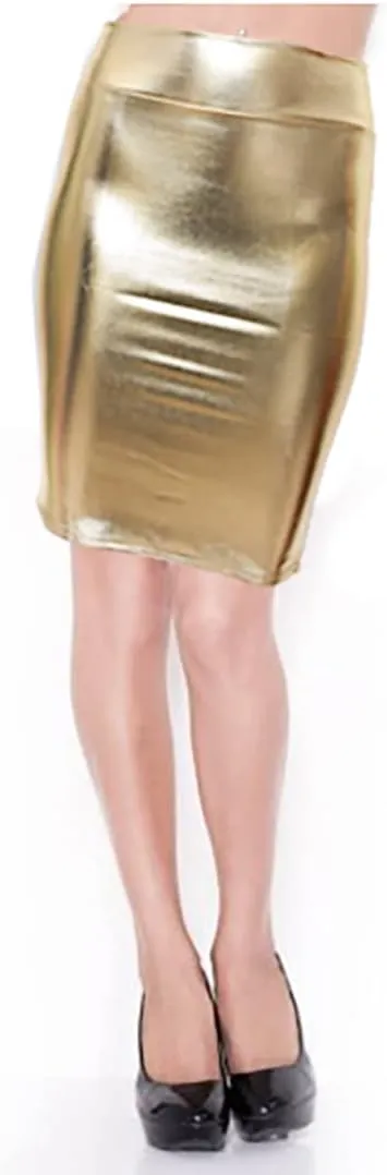 SACASUSA High Waisted Shiny Metallic Liquid Wet Look Pencil Skirt 10 Colors
