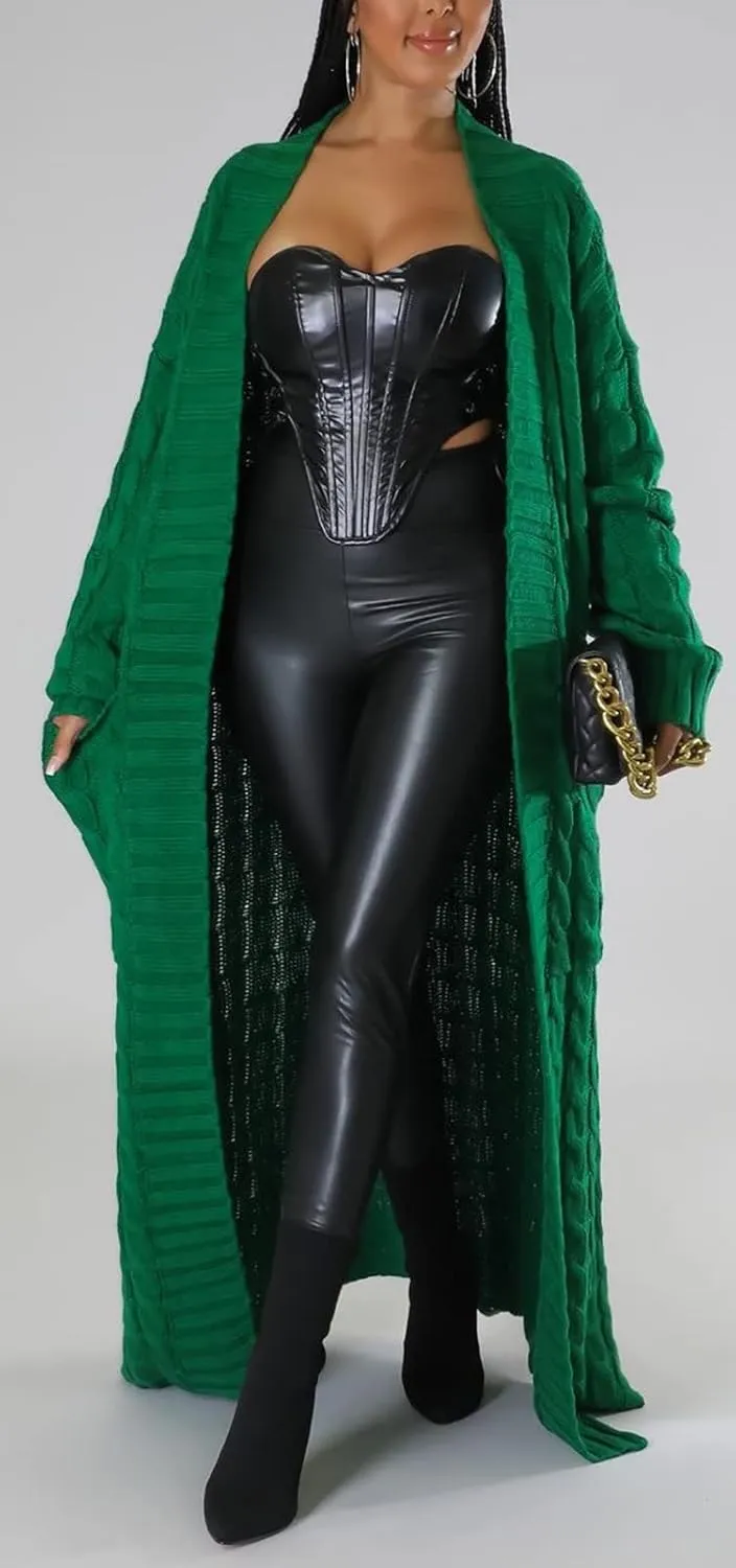 SHINFY Women Long Sleeve Open Front Knit Long Cardigan Casual Knitted Maxi Sweater Coat Outwear with Pockets