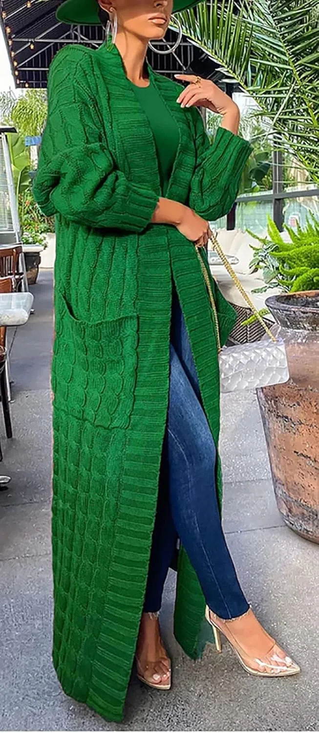 SHINFY Women Long Sleeve Open Front Knit Long Cardigan Casual Knitted Maxi Sweater Coat Outwear with Pockets