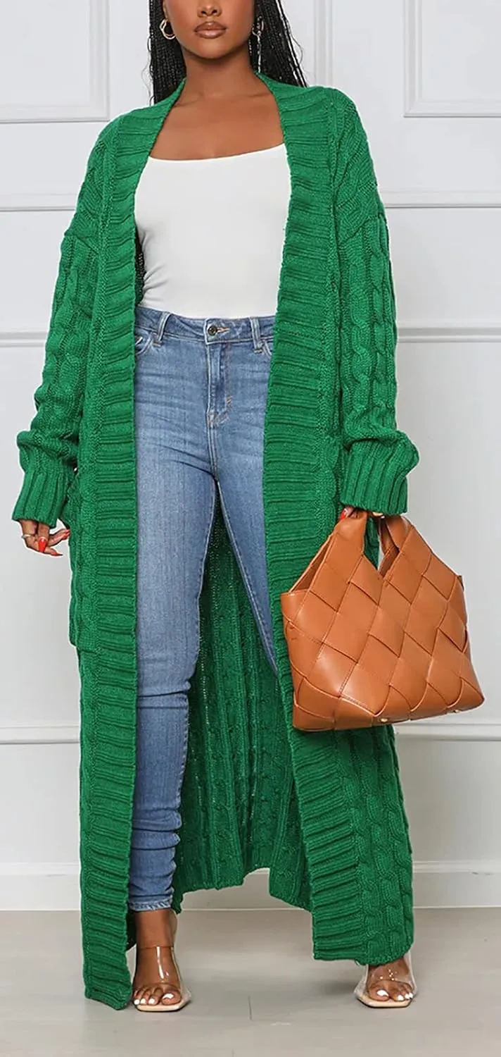 SHINFY Women Long Sleeve Open Front Knit Long Cardigan Casual Knitted Maxi Sweater Coat Outwear with Pockets