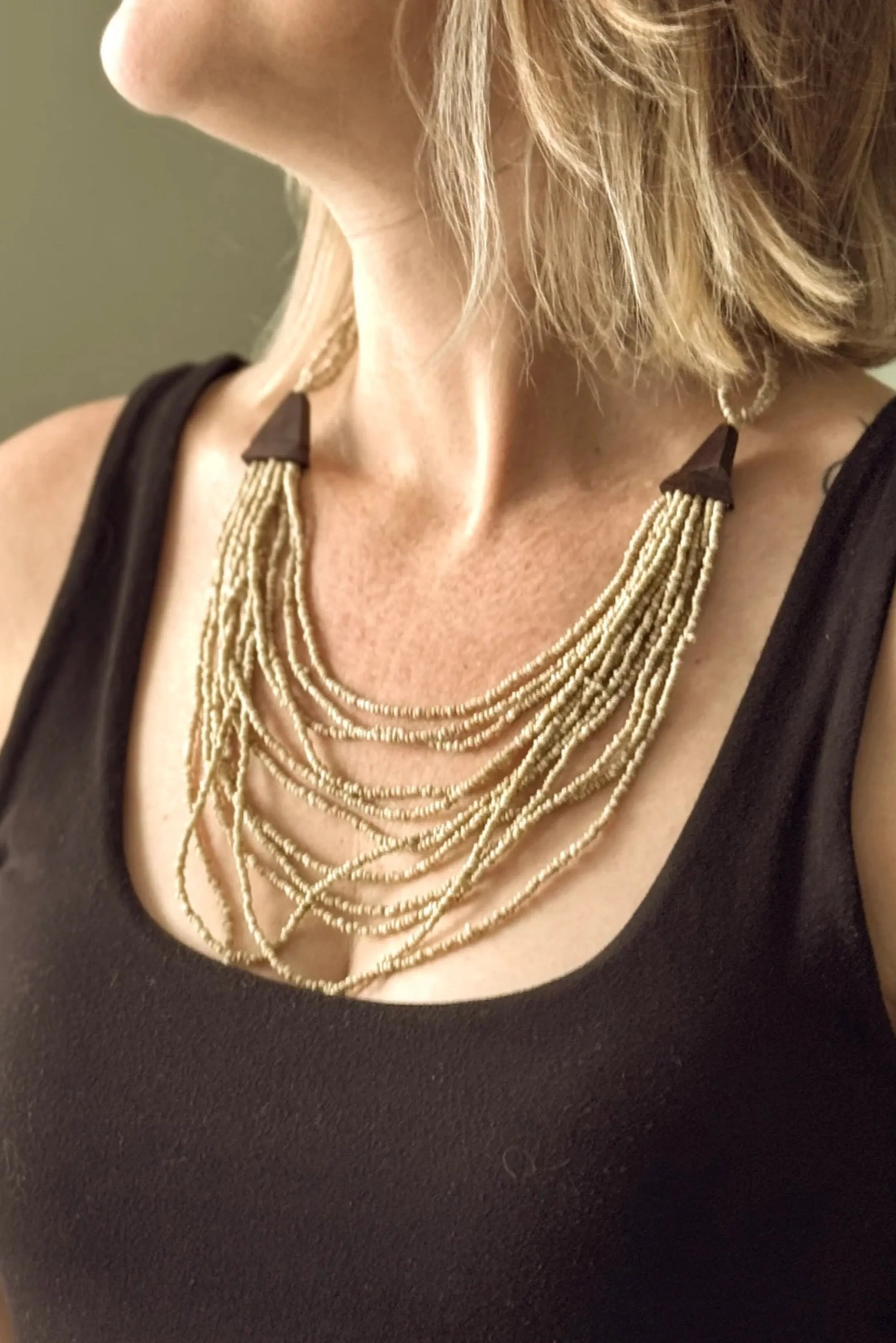 Short Multi Strand Necklace with Wood Detail