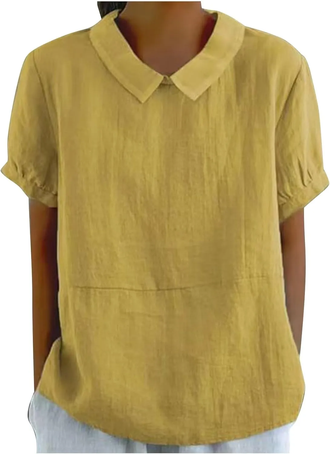 Short Sleeve Linen Tshirt for Women Peter Pan Collar Blouses Vintage Casual Loose Fit Cute Tops Summer Clothes 2025