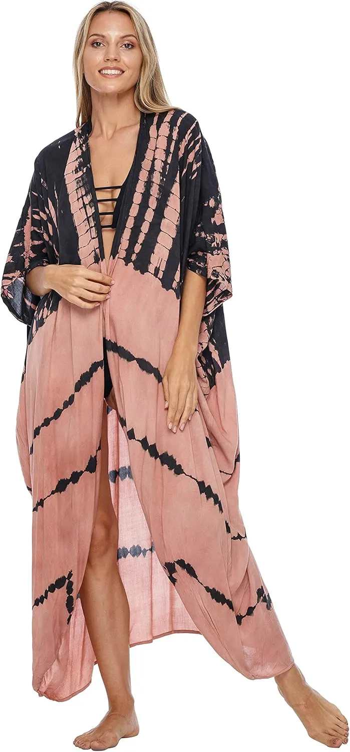 SHU-SHI Plus Size Kimono Cardigans for Women Tie Dye Swimsuit Oversized Beach Cover Ups