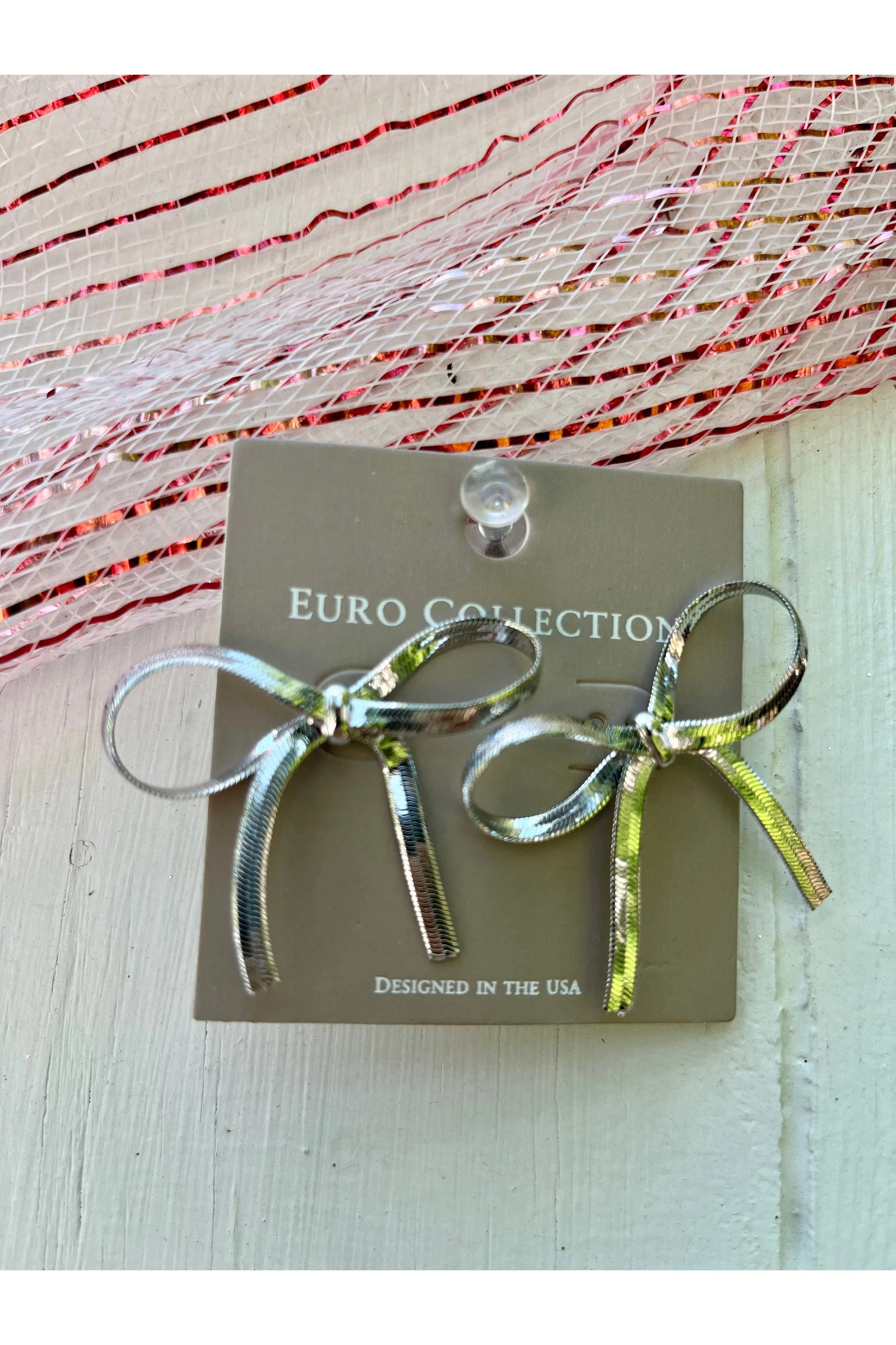 Silver Dainty Ribbon Knot Bow Dangle Earrings