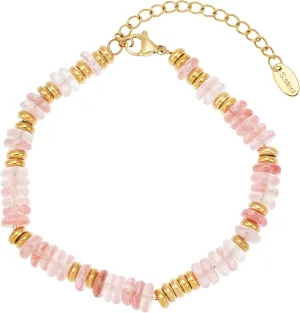 SIXFOX Pink Bracelets For Women Trendy Beaded Bracelets With Natural Stone Gold Stretch Bracelet Hypoallergenic Jewelry Gifts For Her