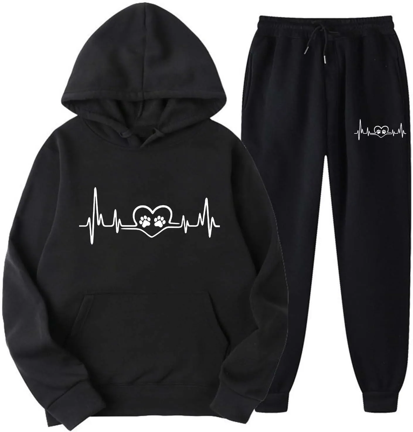 SMIDOW Women 2 Piece Outfits Sweatsuit Loungewear Cute Heart Printed Oversized Pullover Hoodie Joggers Sweatpants