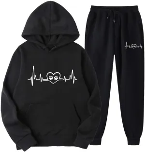 SMIDOW Women 2 Piece Outfits Sweatsuit Loungewear Cute Heart Printed Oversized Pullover Hoodie Joggers Sweatpants