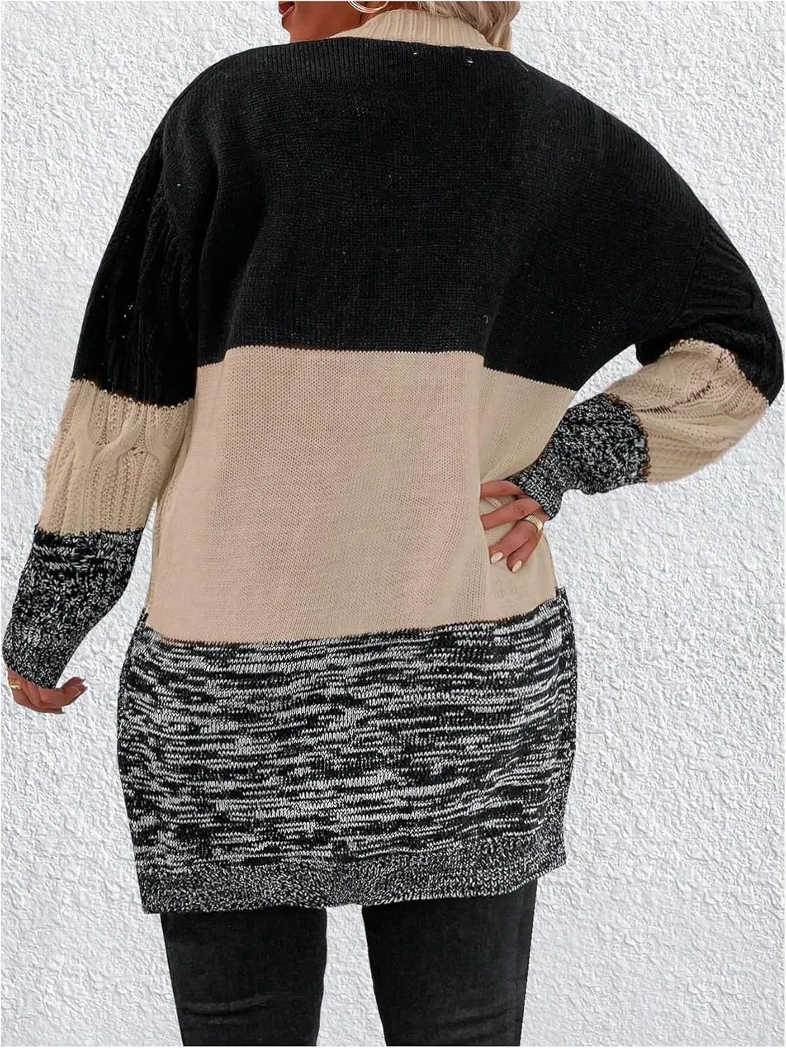 SOLY HUX Women's Plus Size Color Block Cardigan Sweater Open Front Long Sleeve Casual Cardigans
