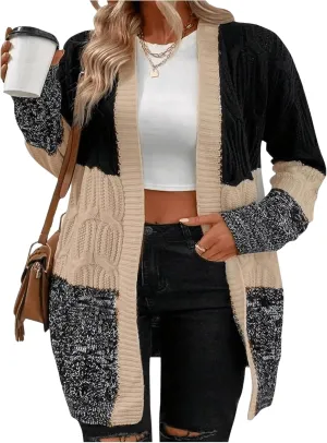 SOLY HUX Women's Plus Size Color Block Cardigan Sweater Open Front Long Sleeve Casual Cardigans