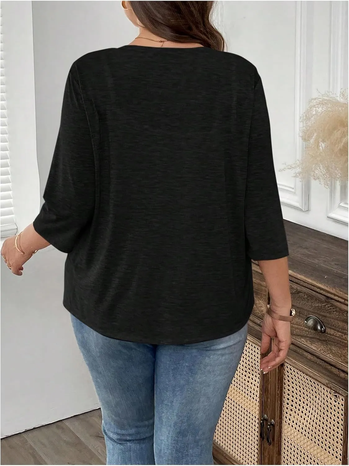 SOLY HUX Women's Plus Size Open Front Cardigan Lightweight 3/4 Sleeve Casual Summer Cardigans
