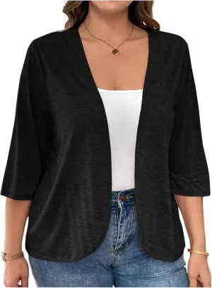 SOLY HUX Women's Plus Size Open Front Cardigan Lightweight 3/4 Sleeve Casual Summer Cardigans