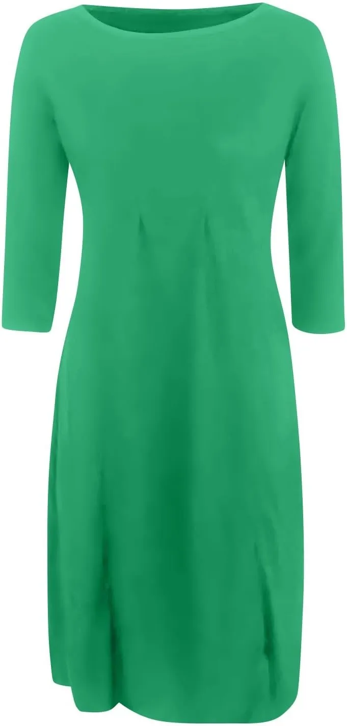 Spring Dresses for Women 2025 Round Neck 3/4 Sleeve A Line Dresses Business Casual Modest Midi Dresses with Pockets