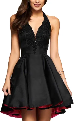 Sukleet Lace Appliques Short Homecoming Dress for Teens 2025 High Low Halter Satin Prom Dresses with Pockets