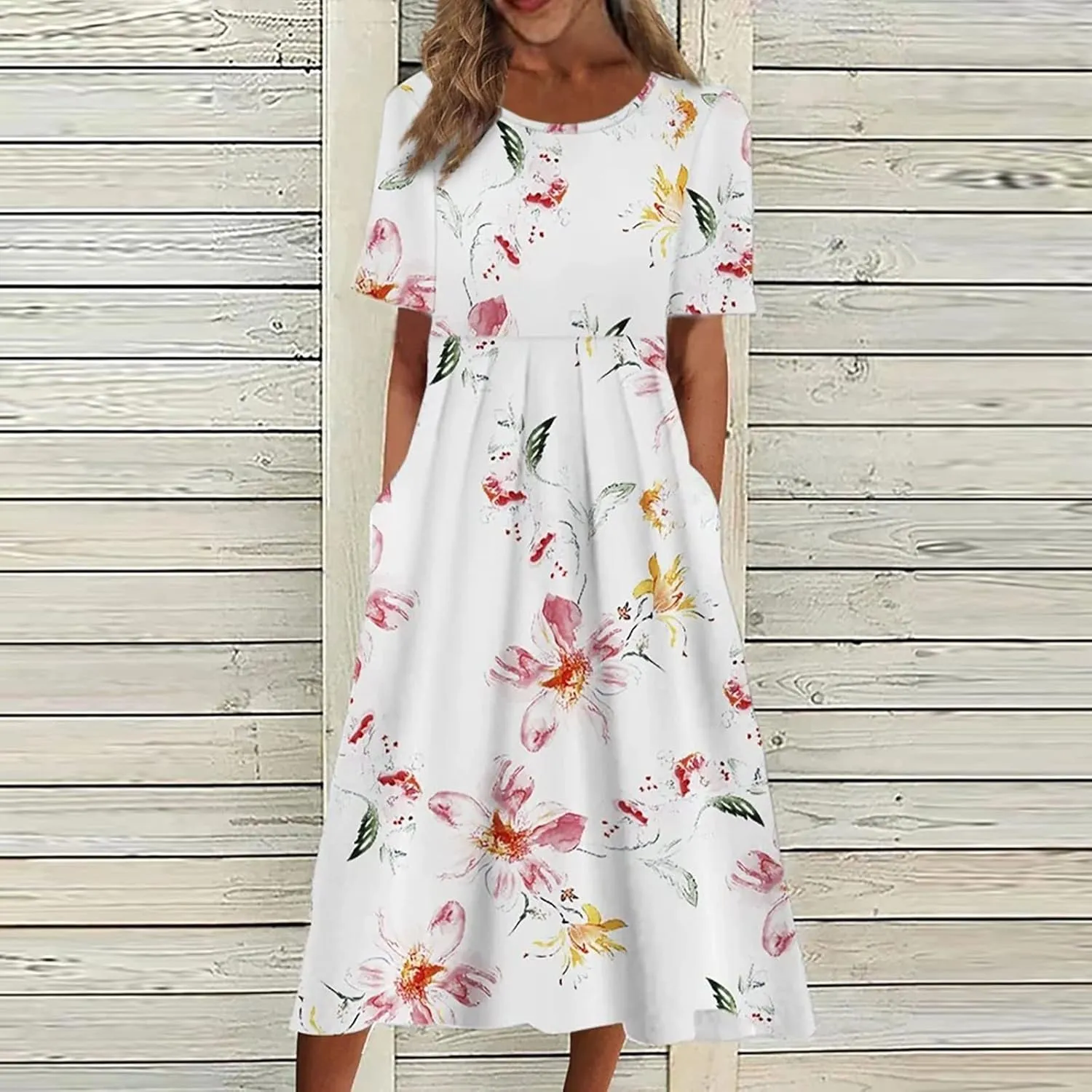 Summer Dresses for Women 2025 Beach Short Sleeve Loose Midi Dress with Pockets