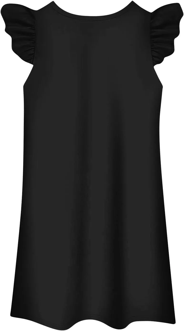 Summer Dresses for Women 2025 Boho Floral Print Solid Ruffle Sleeve Vacation Sundress Beach Cover Ups