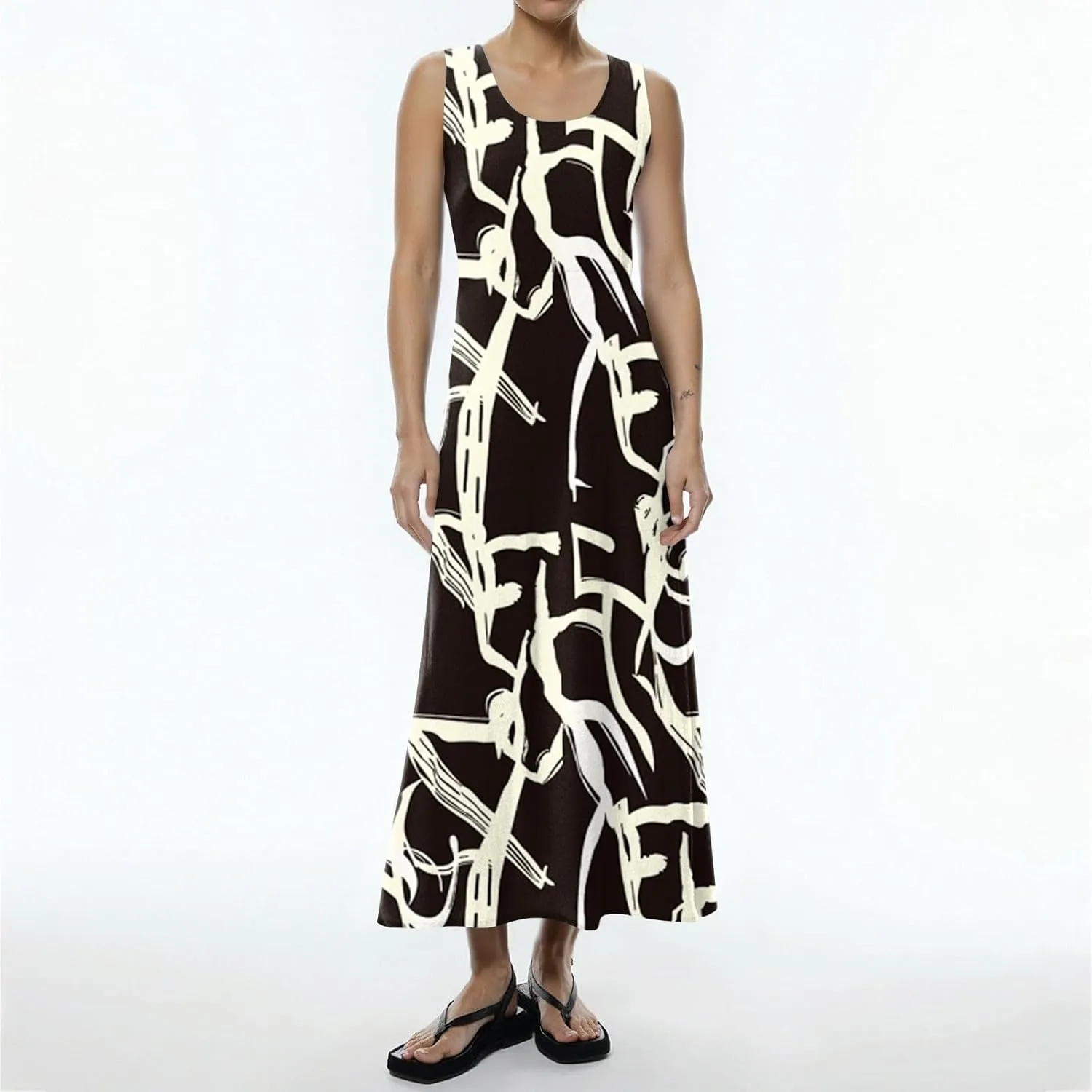 Summer Dresses for Women 2025 Casual Crew Neck Sleeveless Maxi Dress Loose Flowy Floral Beach Sundress with Pockets