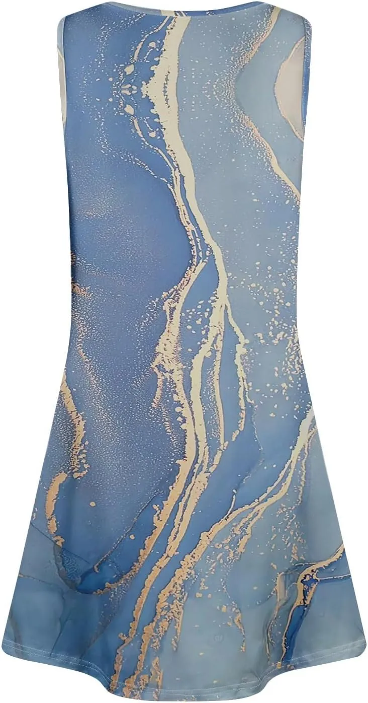 Summer Dresses for Women 2025 Floral Boho Beach Tank Dress V Neck Sleeveless T Shirt Dresses Loose Casual Sundresses