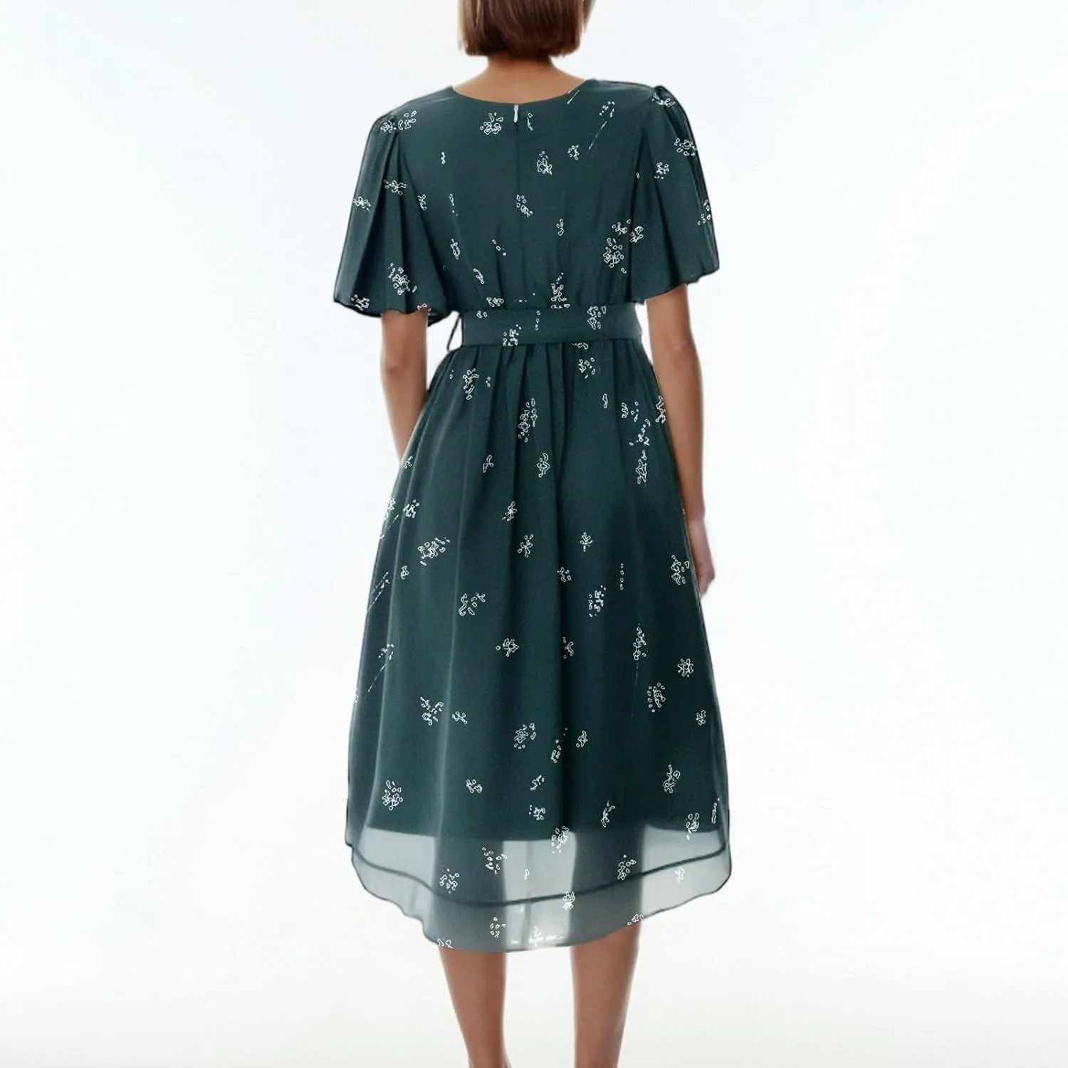 Summer Dresses for Women 2025 Floral Printed Chiffon V Neck Short Sleeve Midi Dress Casual Work A Line Dress