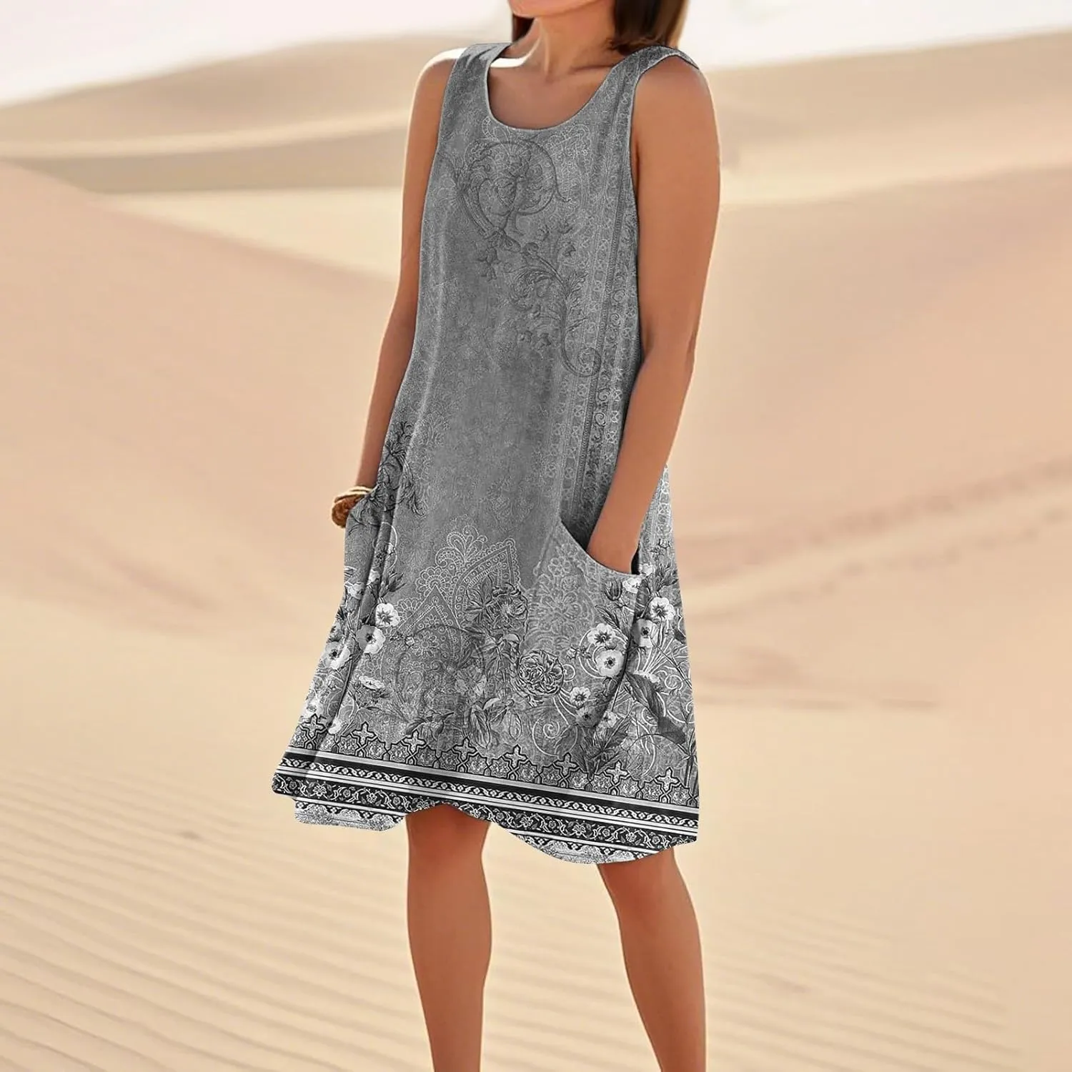 Summer Dresses for Women 2025 Sleeveless Beach T Shirt Dress Loose Casual Tank Dress U Neck Sundresses with Pockets