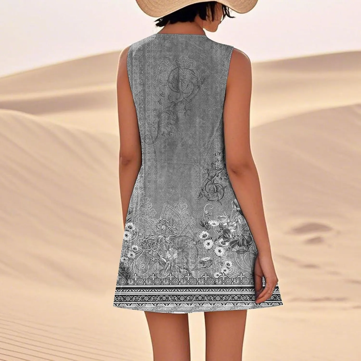 Summer Dresses for Women 2025 Sleeveless Beach T Shirt Dress Loose Casual Tank Dress U Neck Sundresses with Pockets
