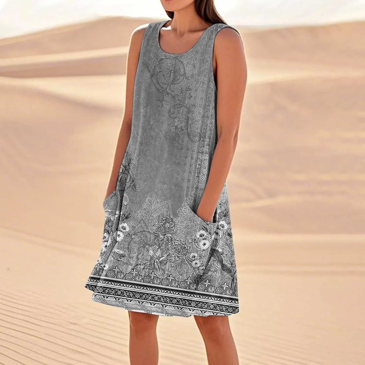 Summer Dresses for Women 2025 Sleeveless Beach T Shirt Dress Loose Casual Tank Dress U Neck Sundresses with Pockets