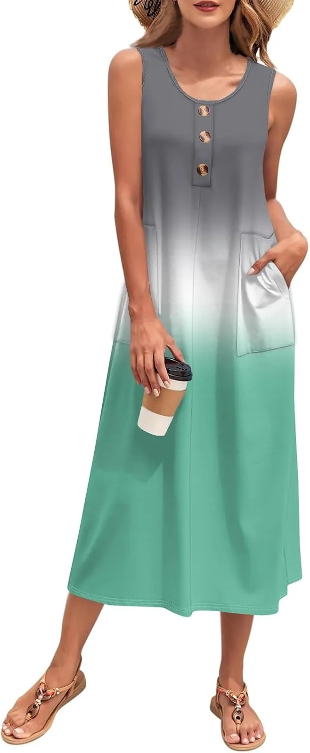 Summer Dresses for Women 2025 Sleeveless Button Down Maxi Dress Casual Loose Long Beach Sundress Travel Vacation Outfits
