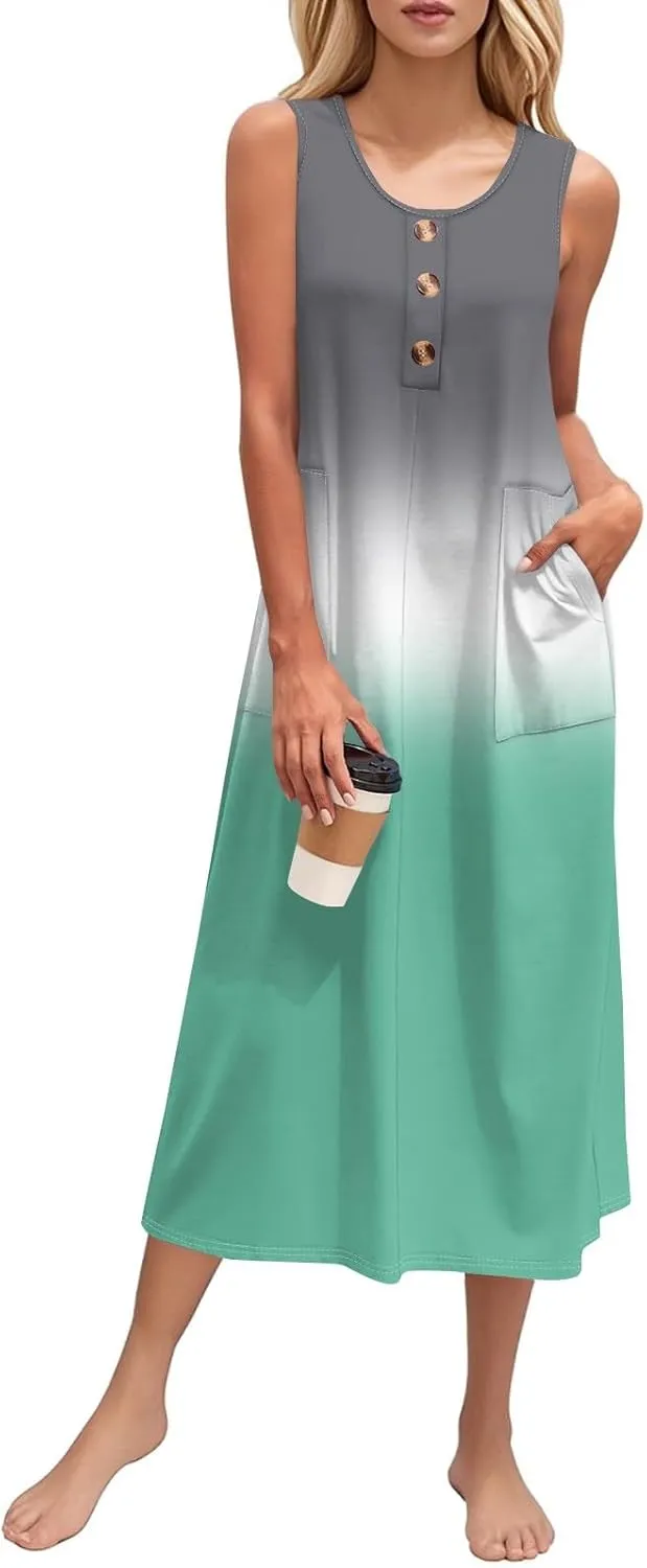 Summer Dresses for Women 2025 Sleeveless Button Down Maxi Dress Casual Loose Long Beach Sundress Travel Vacation Outfits