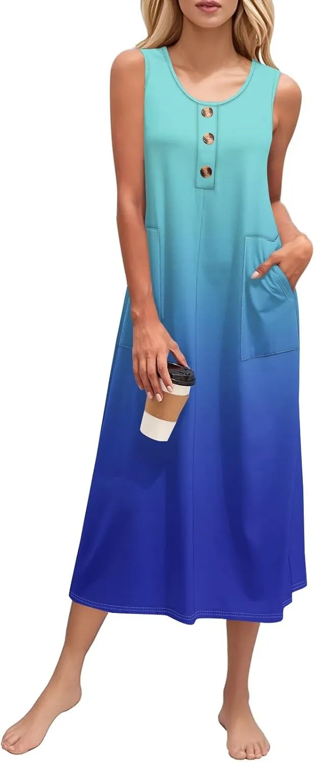 Summer Dresses for Women 2025 Sleeveless Button Down Maxi Dress Casual Loose Long Beach Sundress Travel Vacation Outfits