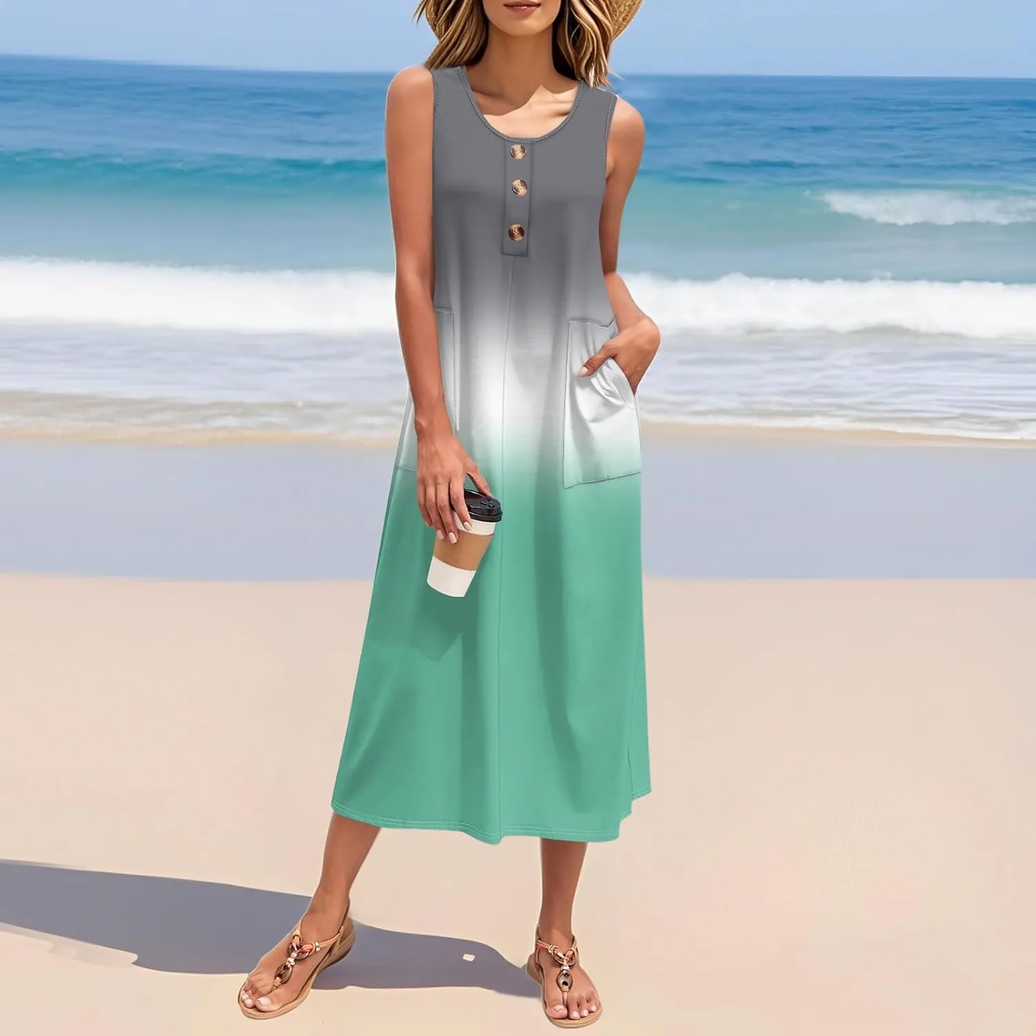 Summer Dresses for Women 2025 Sleeveless Button Down Maxi Dress Casual Loose Long Beach Sundress Travel Vacation Outfits