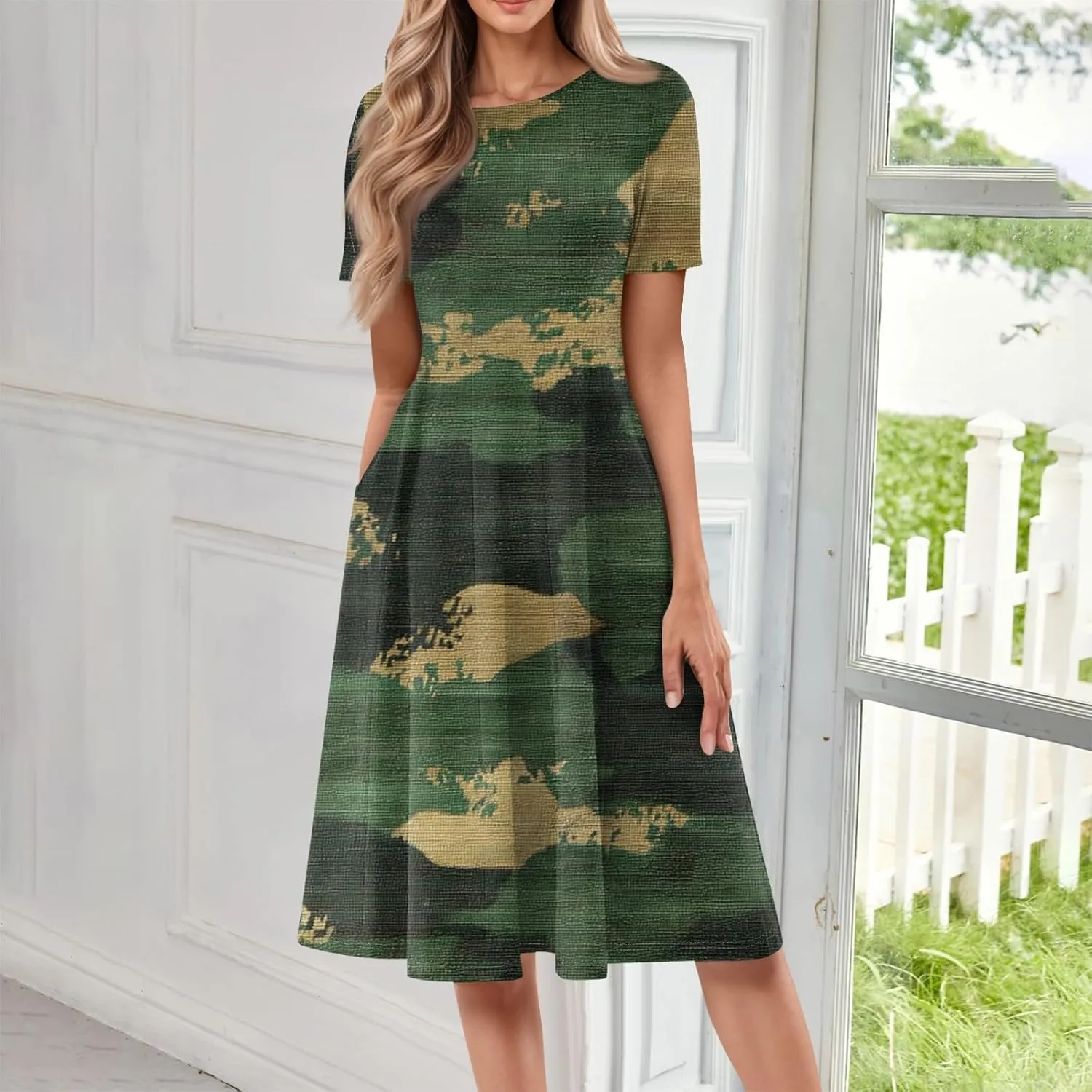 Summer Dresses for Women Beach Aline Midi Dresses Casual Flowy Tshirt Dress Floral Short Sleeve Dress with Pockets