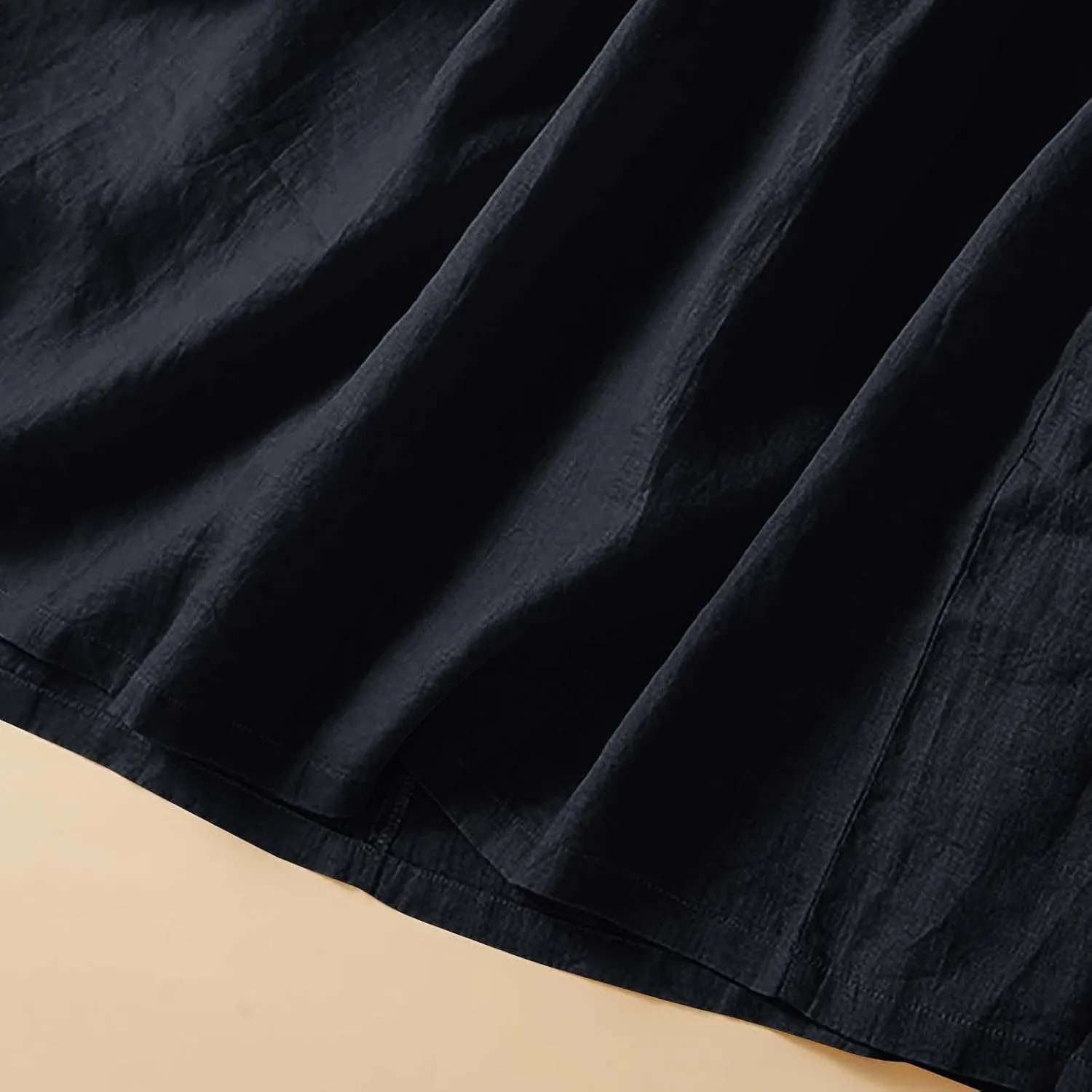Summer Plus Size Cotton Linen Solid Dresses for Women Short Sleeve Crew Neck Loose Midi Dress