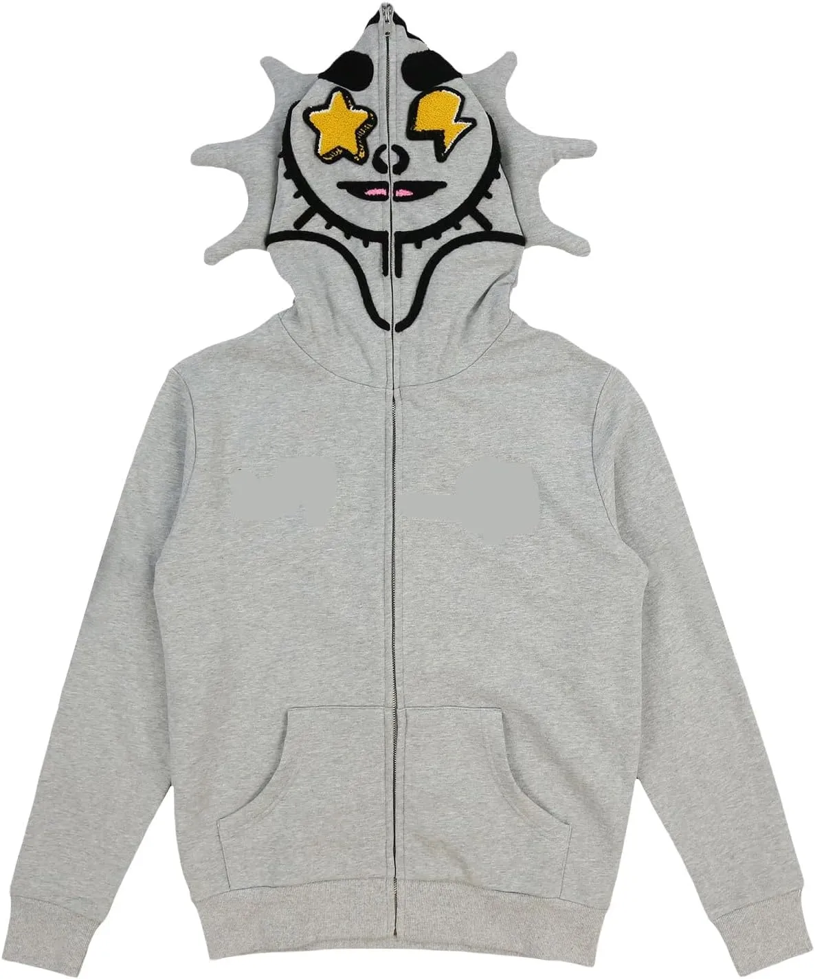 Sunwittafy Y2k Hoodie Men Women Black Rhinestone Full Zip Up Hoodie Over Face Oversized Sweatshirt Trendy Streetwear