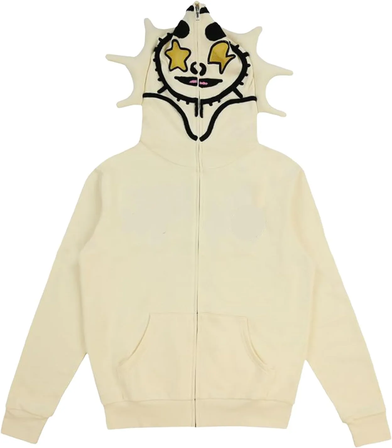 Sunwittafy Y2k Hoodie Men Women Black Rhinestone Full Zip Up Hoodie Over Face Oversized Sweatshirt Trendy Streetwear