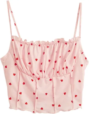 SweatyRocks Women's Ruched Frill Trim Spaghetti Strap Crop Cami Tank Tops Camisole