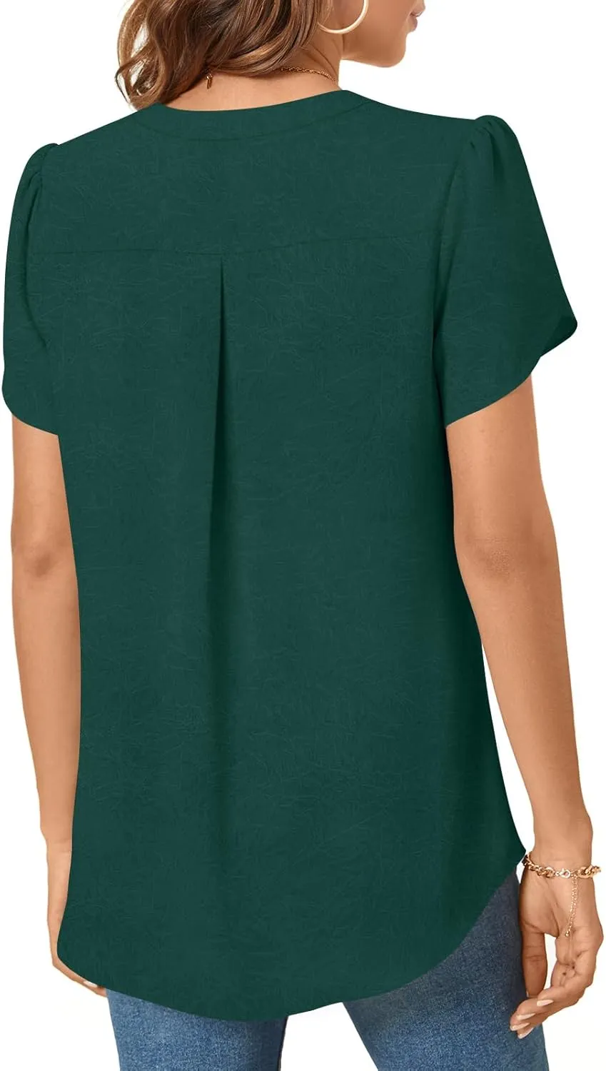 TAOHUADAO Womens Dressy Chiffon Blouses Summer Casual T-Shirts Petal Short Sleeve V Neck Tunic Tops for Leggings