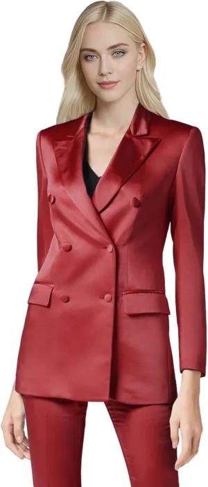 TIANMEI 2 Piece Womens Satin Suit Double Breast Suits for Women Casual Dressy Outfits Slim Fit Jacket Pant Womens' Tuxedo Set