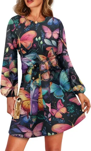 TODIYADDU Womens Long Sleeve Dress for Women Long Sleeve Tie Waist Elegant Cocktail Party Mini Fall Dresses Gifts Size S-XL