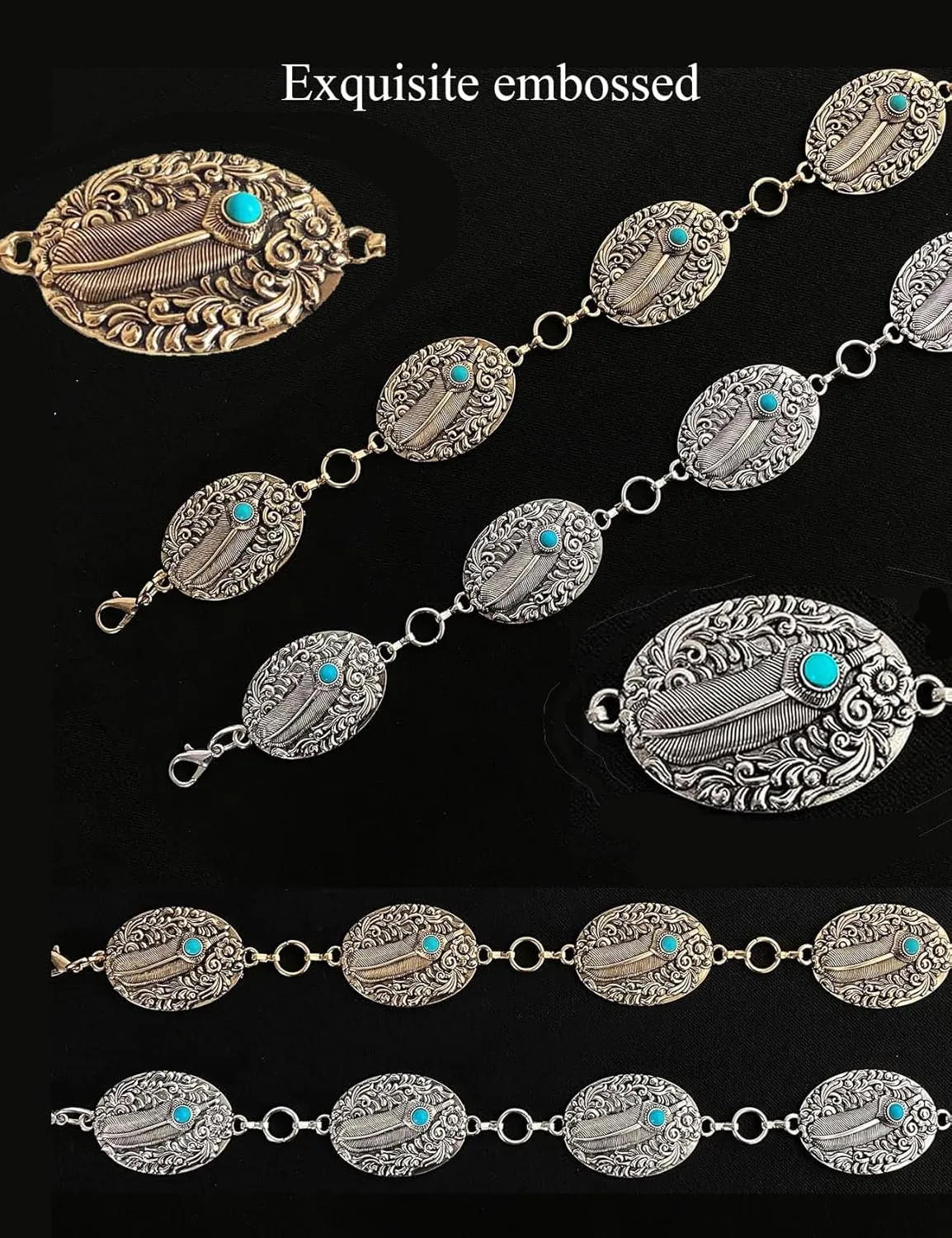 TOPACC Concho belts for Women Western Metal Cowgirl Boho Chain Belt for Dresses Jeans Country Concert Outfit