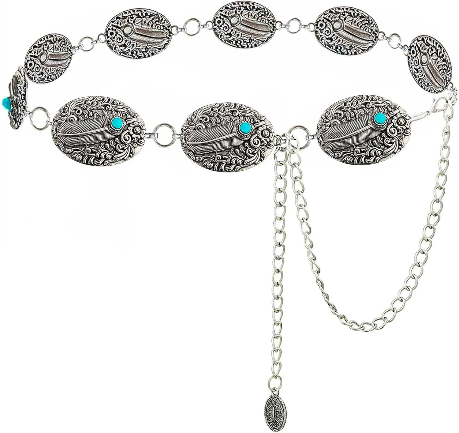TOPACC Concho belts for Women Western Metal Cowgirl Boho Chain Belt for Dresses Jeans Country Concert Outfit