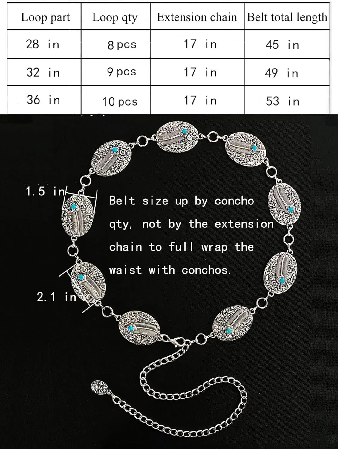 TOPACC Concho belts for Women Western Metal Cowgirl Boho Chain Belt for Dresses Jeans Country Concert Outfit